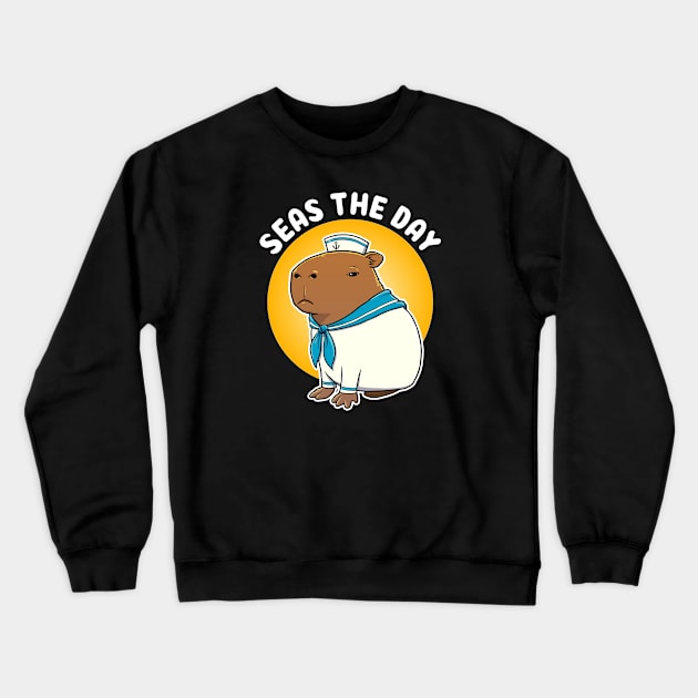 Seas the day Cartoon Capybara Sailor Crewneck Sweatshirt by capydays